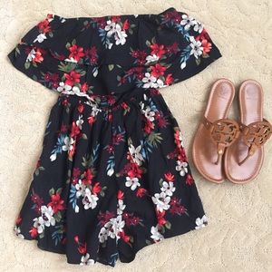 NWT Hollister off the shoulder romper blue floral